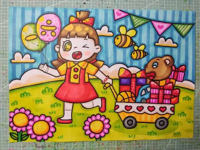 马克笔儿童画主题六一儿童节