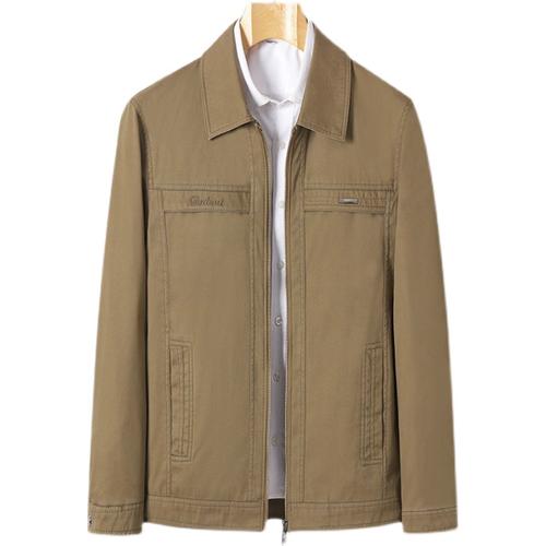 宽松男士中老年人春秋装外套上衣纯棉翻领爸爸装培蒙休闲夹克男装