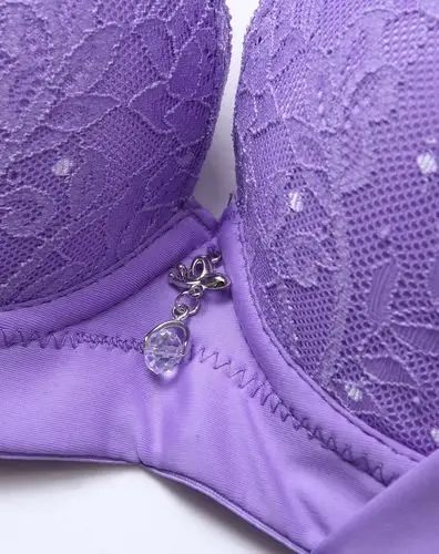 紫色奢华蕾丝双侧提拉聚拢调整型薄杯文胸