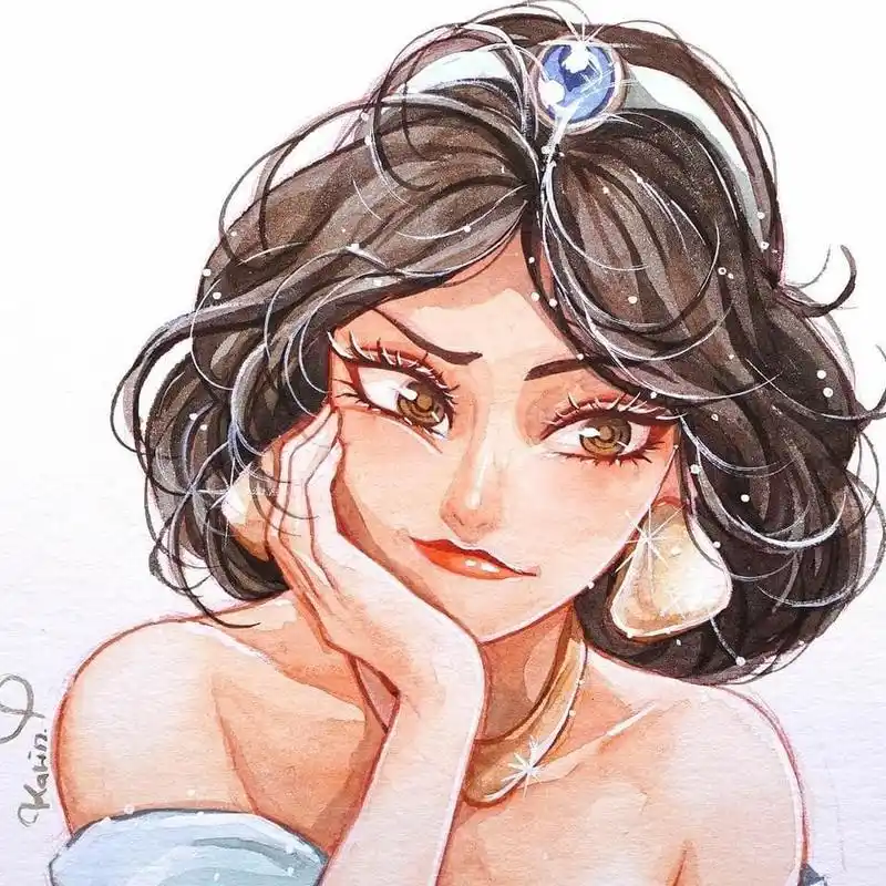 原创画师绘制迪士尼公主水彩画,公主颜值提升,美颜效果明显