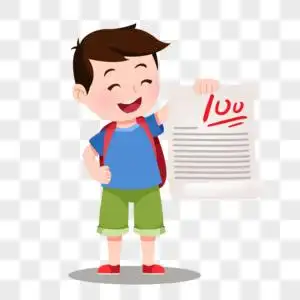 卡通男孩拿着满分试卷插图图片