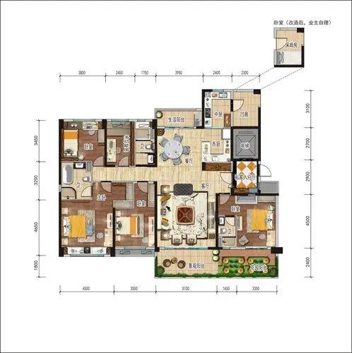 4室2厅3卫225㎡户型图 别墅