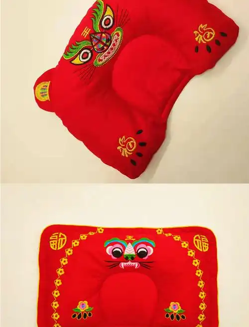老虎枕头民族风新生婴儿红色虎头定型枕传统刺绣防偏头01岁宝宝头型u