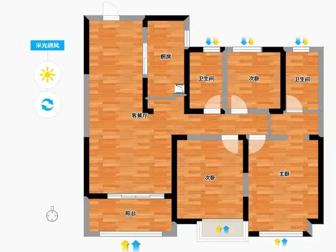 铜陵市淮矿东方蓝海户型图_3室2厅2卫1厨_40.47平方米-酷家乐