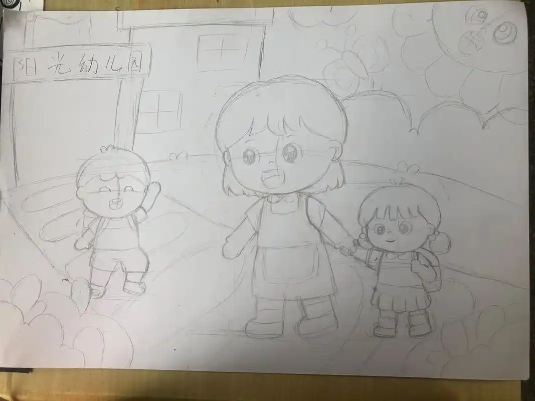 儿童情景画上,放学路上 后面附稿图 ps:半成品,还没画完.