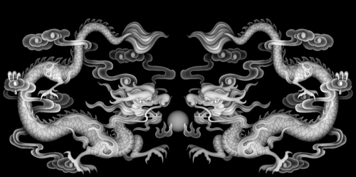 双龙精雕灰度浮雕抢珠祥云夺球二龙戏珠石雕设计素材