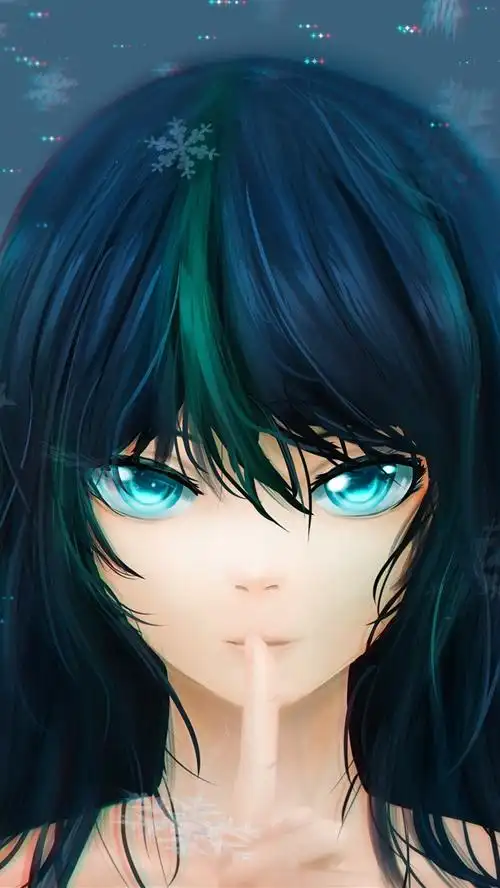 蓝眼睛动漫女孩,头发,雪花 iphone 壁纸
