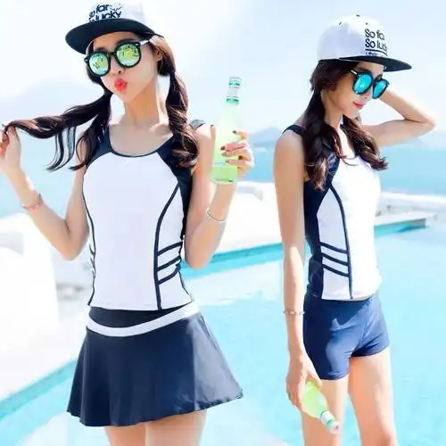 分体游泳衣女保守显瘦韩国小清新短袖裙式遮肚泡温泉泳装