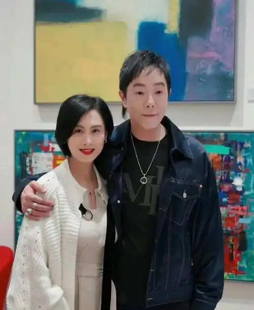 朱茵黄贯中一家罕见同框何超仪拄拐带老公亮相黄贯中画展