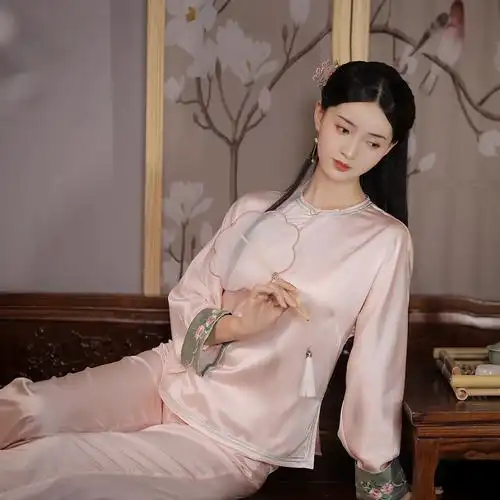 欣怡古典美中国风真丝年轻桑蚕丝绸古风睡衣睡衣