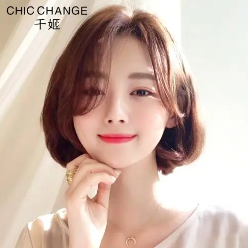 千姬假发女短发波波头八字刘海真发头套全真自然真人发丝网红发套