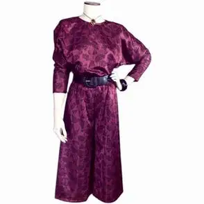 80年代vintage古董衣稀少孤品民国风格优雅绣织喇叭裤两件套装