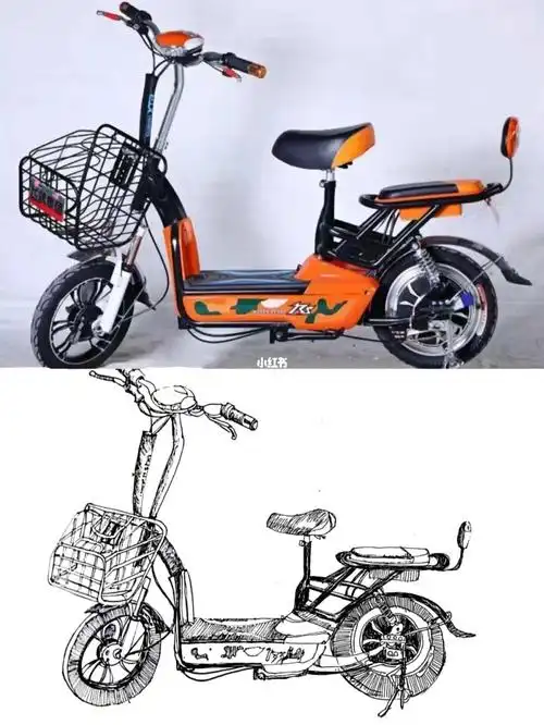 交通工具写生线描:电动自行车