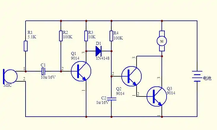 谁能给我一张用话筒控制电路的电路图 意思就是用一个手机电池当电源