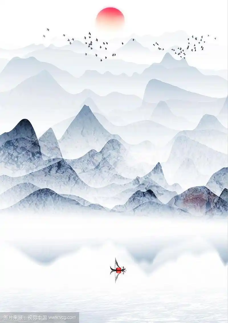 手绘中国风意境水墨山水风景画