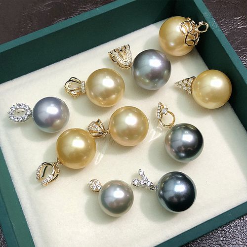 天然海水南洋金珠项链 大溪地黑珍珠吊坠k金 镶嵌清仓款一物一图