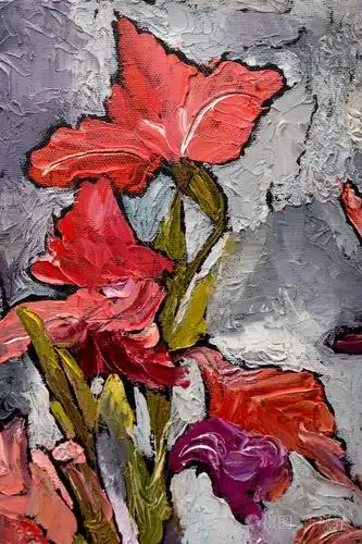 画静物油纹理,虹膜印象派艺术,画彩色图像,背景和壁纸,画布上的花卉