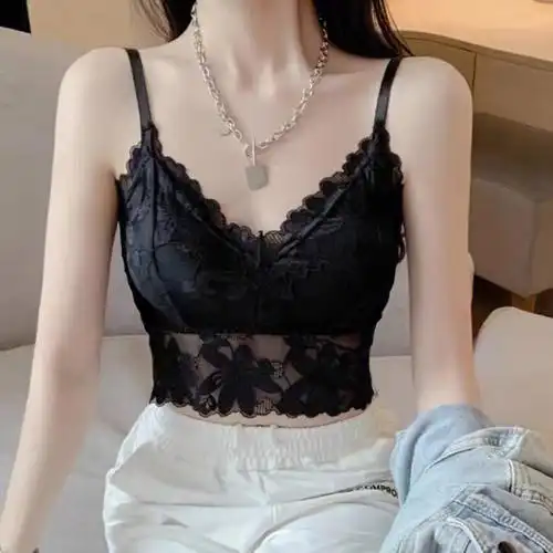 蕾丝美背吊带背心带胸垫