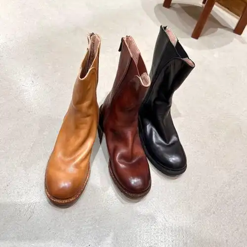 zachpeng真皮粗跟做旧马丁靴英伦风短筒厚底后拉链女靴切尔西短靴