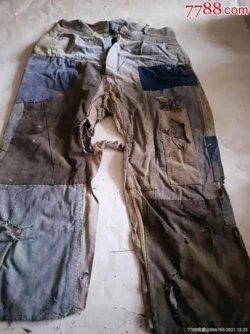 怀旧50年代老手工补丁拼接布男裤