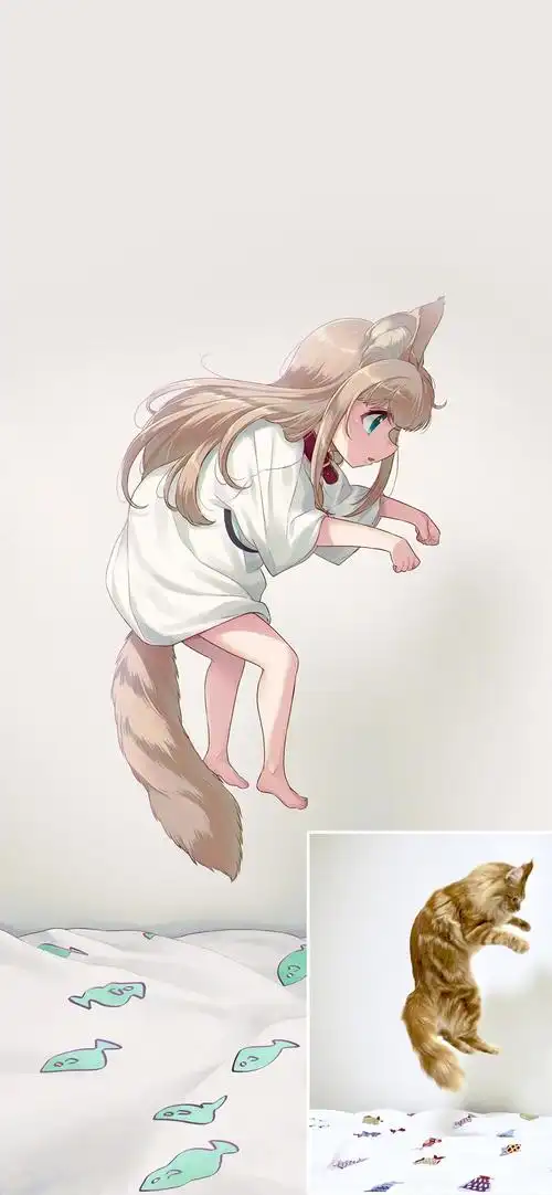 手机壁纸|猫系少女手绘动漫壁纸 ,萌化了