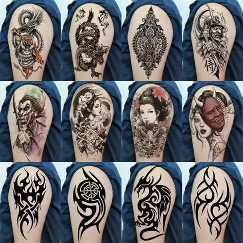 贝佳淑新品纹身贴花臂水半臂纹身贴男胸口狼头虎头飞鹰手臂图腾仿真