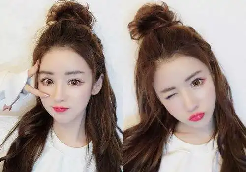 女生长发半扎发丸子头发型