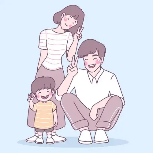 幸福三口之家插画(家人,家庭,温馨,一家三口)韩漫插图_北极熊素材库