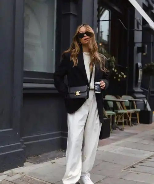 小仙女黑西装的时髦穿法,高级感十足_黑色_白色_裤子