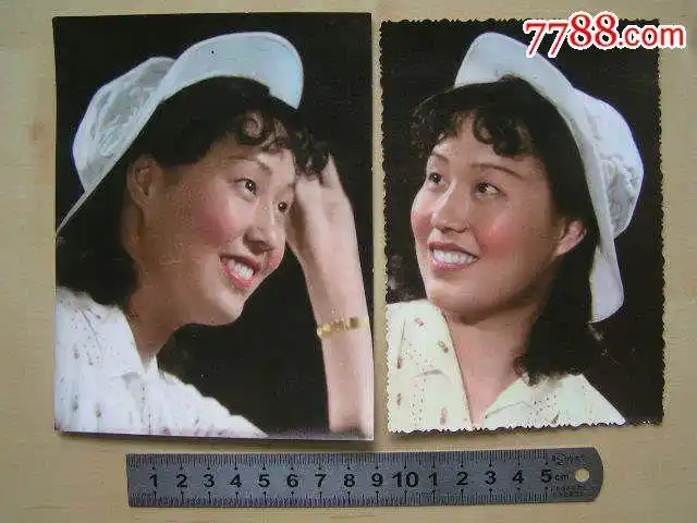 老照片【烫发的时髦女子,2张】手工上色