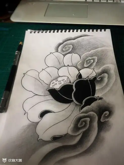 莲花手稿_纹身图案手稿图片_程龙的纹身作品集