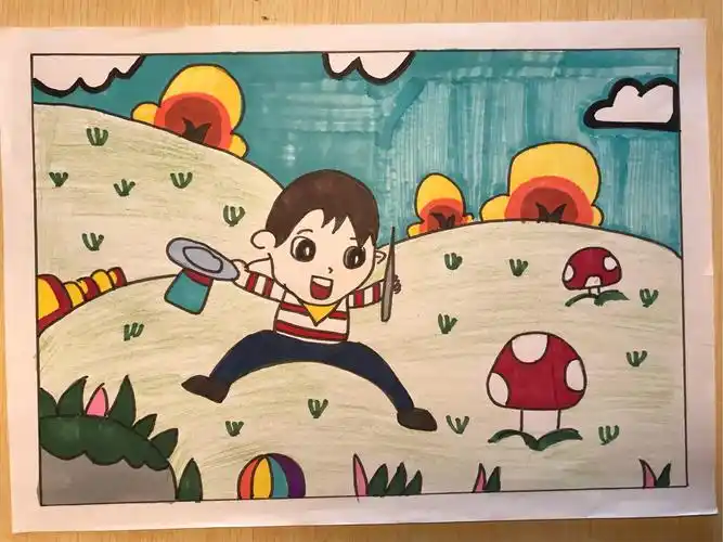 2.本期的绘画主题叫《游戏》,我画的是一个变魔术的小男孩