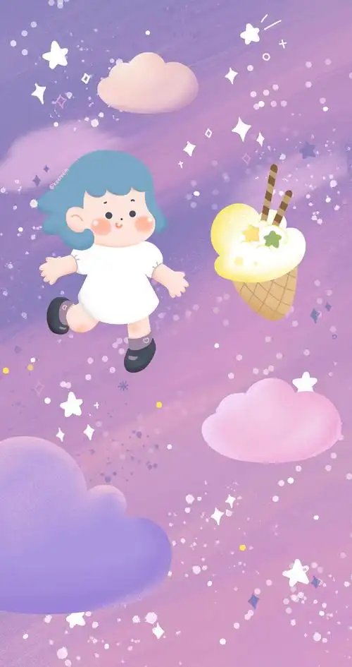 紫色星空梦幻少女插画手机壁纸