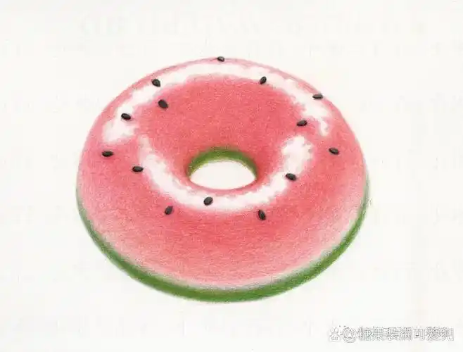 超简单彩铅小画:西瓜甜甜圈 颜色好看,画法简单,你来试试?