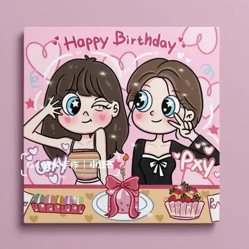 闺蜜生日送的卡通画也太可爱了吧