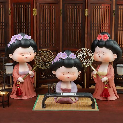 唐朝宫廷格格小摆件出风口可摇头古风娃娃创意中国风工艺品中控台