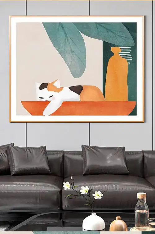猫咪手绘插画装饰画