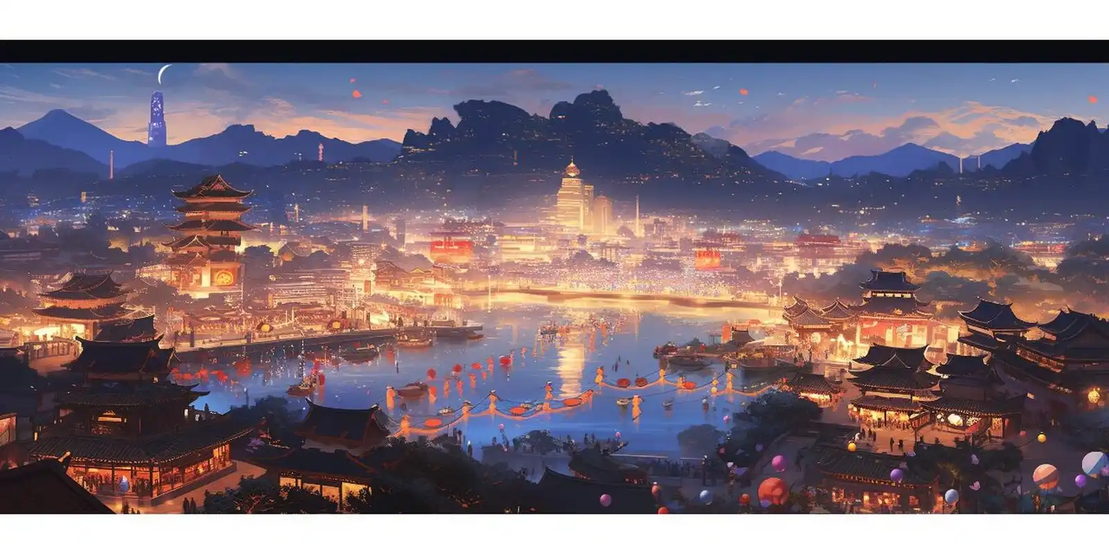 古风城市夜景 2|4k超清壁纸 湖上西风斜日,荷花落尽残英.