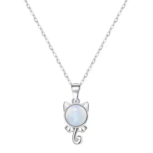 猫咪项链女生纯银月光石锁骨吊坠轻奢小众设计项链