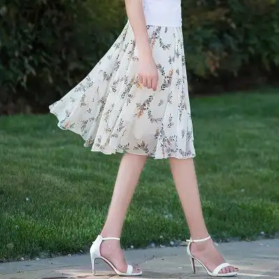 碎花雪纺半身裙女短裙2019夏a字裙松紧腰裙子大摆清新过膝中裙