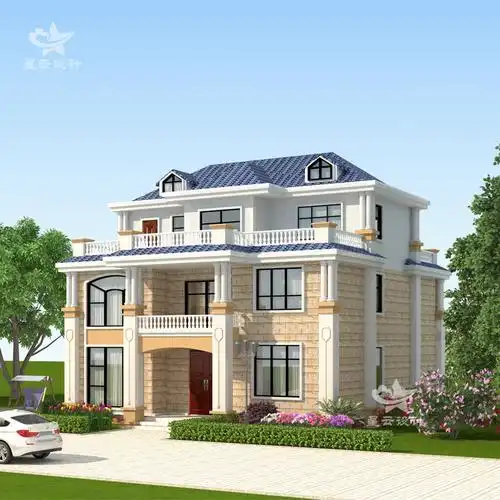 欧式三层别墅设计施工图纸豪华露台复式二层半小样图