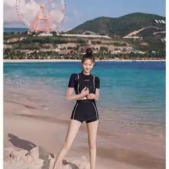 防晒泳衣女款长袖水母潜水服浮潜分体黑色冲浪保守运动学生游泳衣