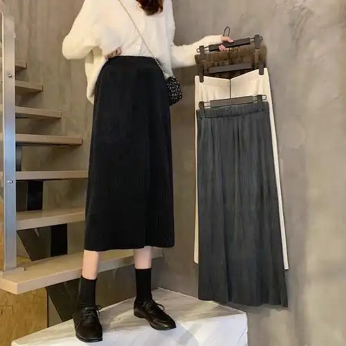 义深海同款新品线下商场黑色半身裙女春秋季中长款一步裙新款小个子