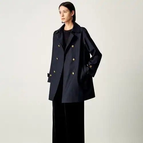 风衣外套女中款春秋藏青色双排扣新款百搭潮流翻领新年战袍-阿里巴巴
