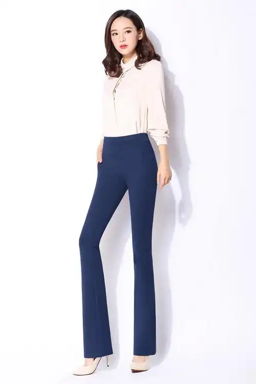 女裤中腰休闲裤女士长裤直筒微喇叭裤哈伦裤修身弹力裤子