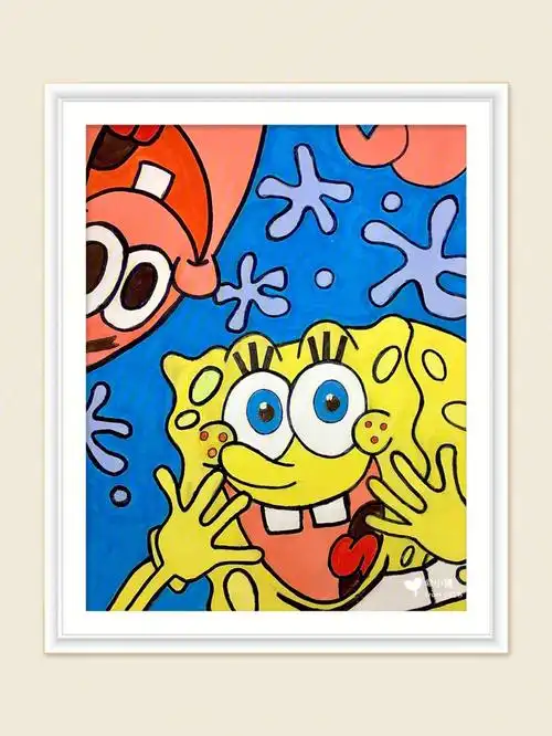 海绵宝宝水粉颜料绘画