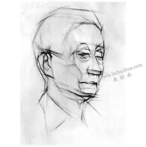老年人头像结构素描画法步骤图示02