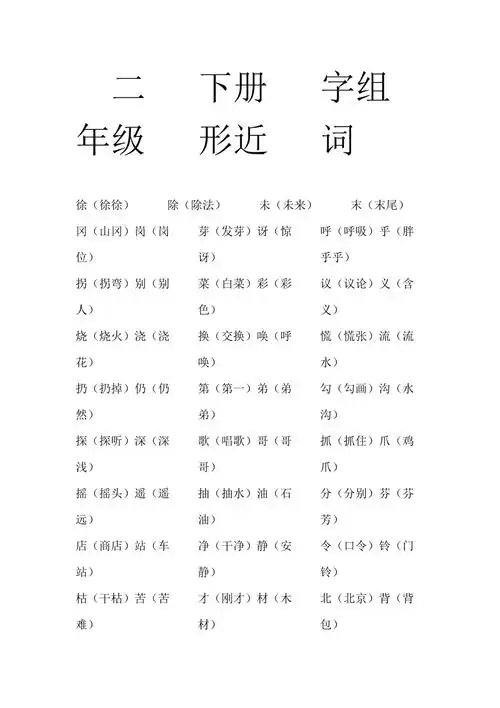 二年级下册形近字组词