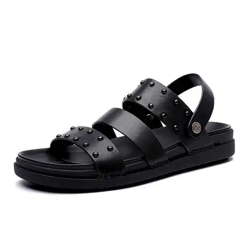 aolun澳伦男鞋夏季时尚铆钉男士凉鞋金属装饰潮男松糕跟凉拖鞋舒适