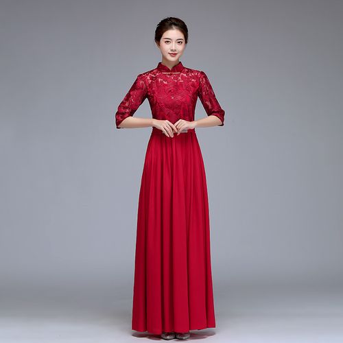 爱图荣中老年红歌大合唱服团体演出服成人女士诗歌朗诵长裙礼服歌唱